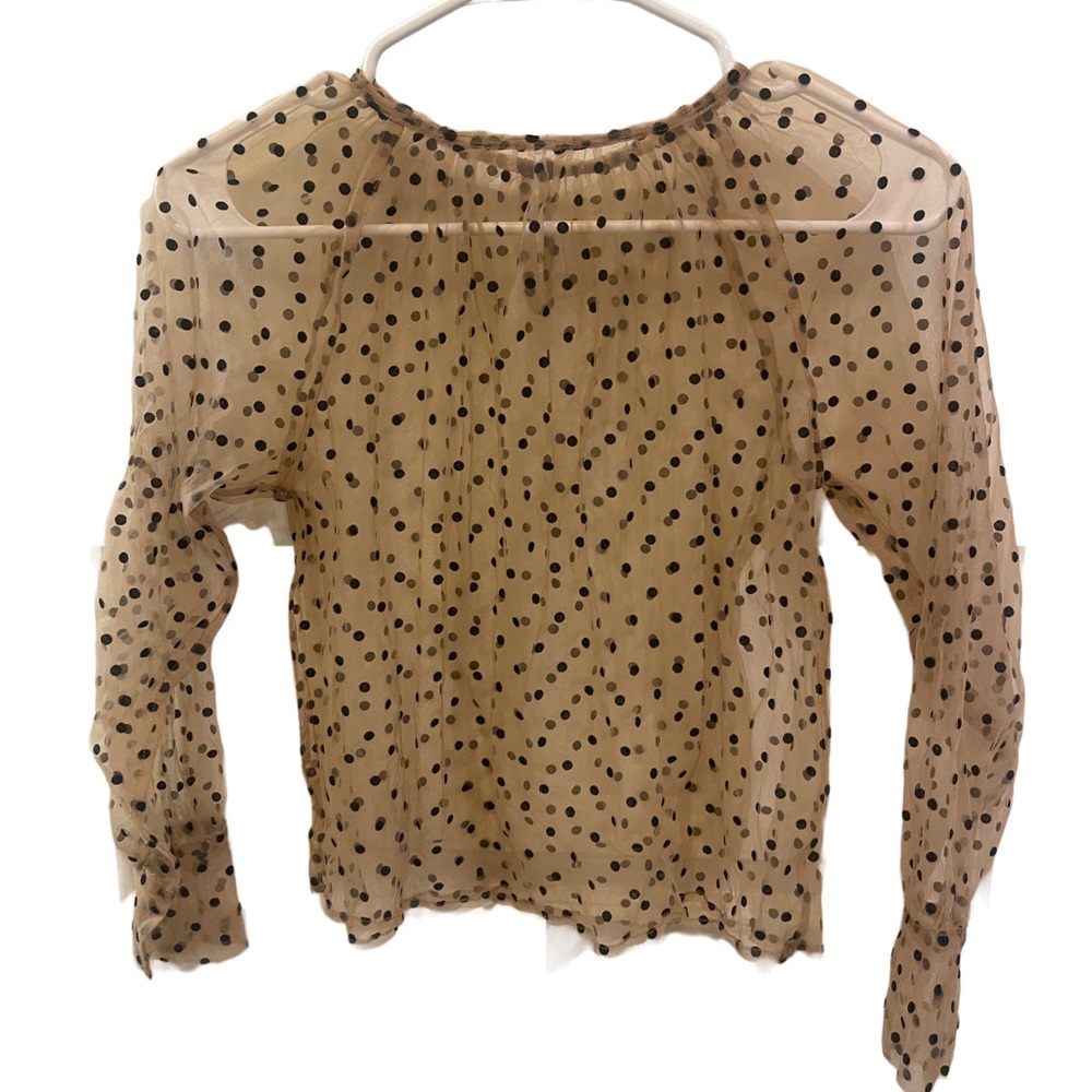 Black and tan polka dot mesh top